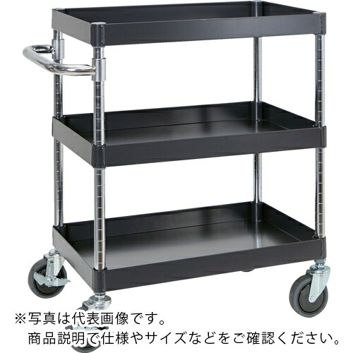 TRUSCO ( トラスコ中山 ) 物の具手押し車 アリゾナ州の州都手押し車 600X400 3段 Φ75天然ゴム拷問台 黒いこと ( PEW-763-G75-BK )