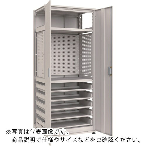 TRUSCO ( トラスコ中山 ) M3中量棚 背板・扉付 W900XD595XH2100 中棚2段横すべり棚5段 パンチングパネル付 かかわり合い ( M3-U7364-IPP3-SL35-SGRB )