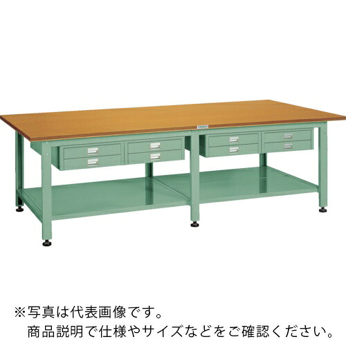 TRUSCO ( トラスコ中山 ) 中荷重大型作業台(1500kg)HWD型 1800X1200XH740 2段薄型引出6個・下棚付 グリーン色 ( HWD-1800LTU6 (ｺﾞｳﾊﾞﾝﾃﾝﾊﾞﾝ) ) トラスコ中山(株) 【メーカー取寄】