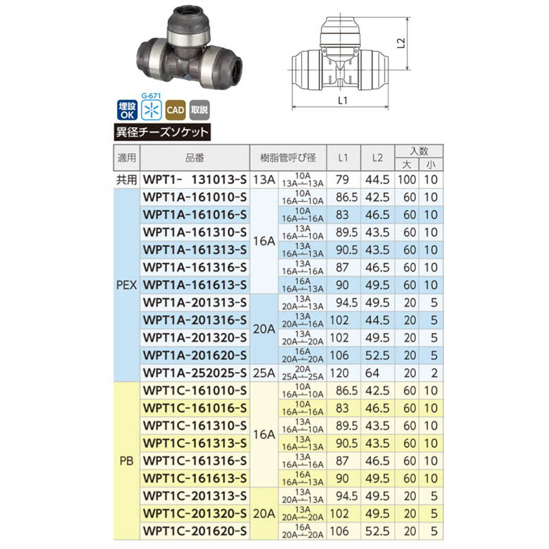 楽天市場】オンダ製作所 ダブルロックジョイントP WPT1型 異径チーズソケット PB WPT1C-201620-S 20Ax16A : VALVIA