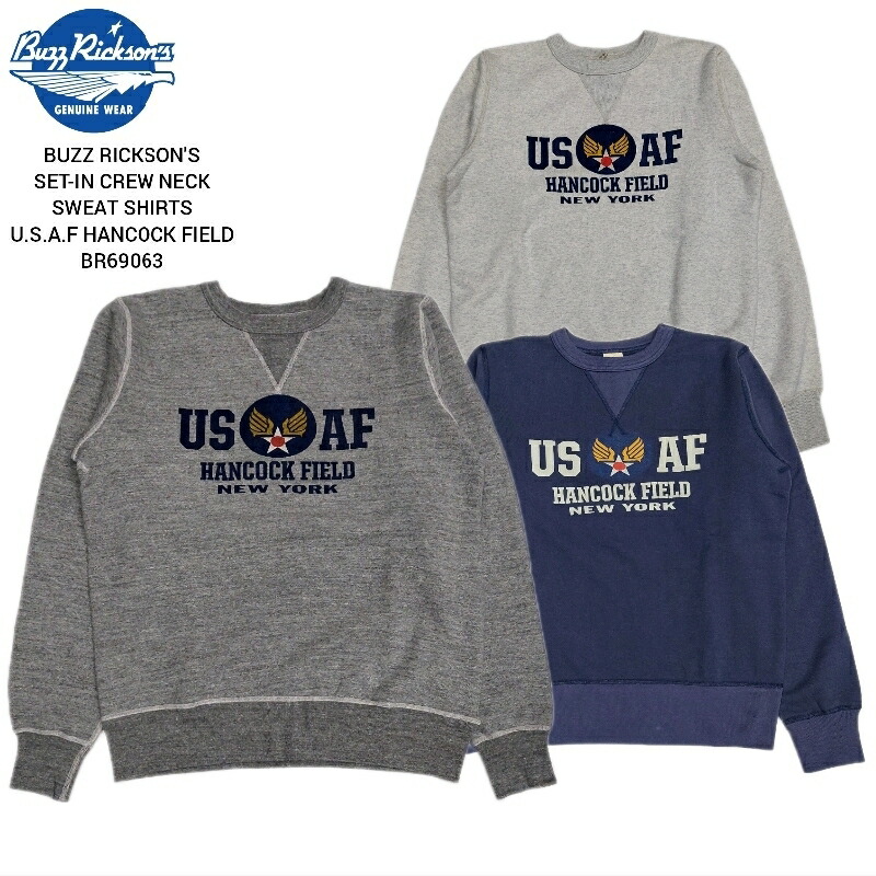 BUZZ RICKSON\u0027S SET-IN CREW NECK SWEAT SHIRT \"U.S.A.F HANCOCK FIELD\"" バズリクソンズ 流汗 調教師 BR69063"