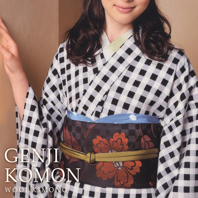 楽天市場】ウール着物 小紋 チェック《源氏小紋》秋・冬 後染めウール