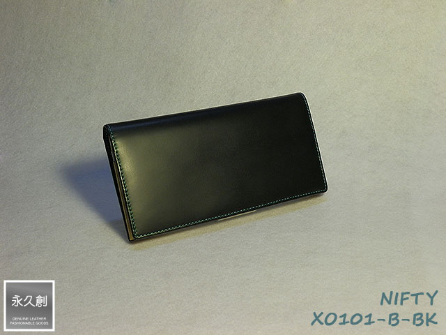 本革 長財布 ブラック／ブルー（黒） NIFTY シリーズ XO101-B-BK 永久創 革 皮 財布 メンズ サイフ 粋 ２つ折り 二つ折 二つ折り 人気 販売 牛革 クリスマス ブランド おすすめ オススメ レザー レディース ウォレット