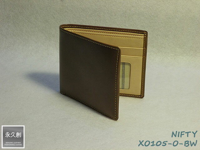 本革 2つ折財布 クリアホルダー付 ブラウン／オレンジ（茶） NIFTY シリーズ XO1 永久創 革 皮 財布 メンズ サイフ 粋 ２つ折り 二つ折 二つ折り 人気 販売 牛革 クリスマス ブランド おすすめ オススメ レザー レディース ウォレット