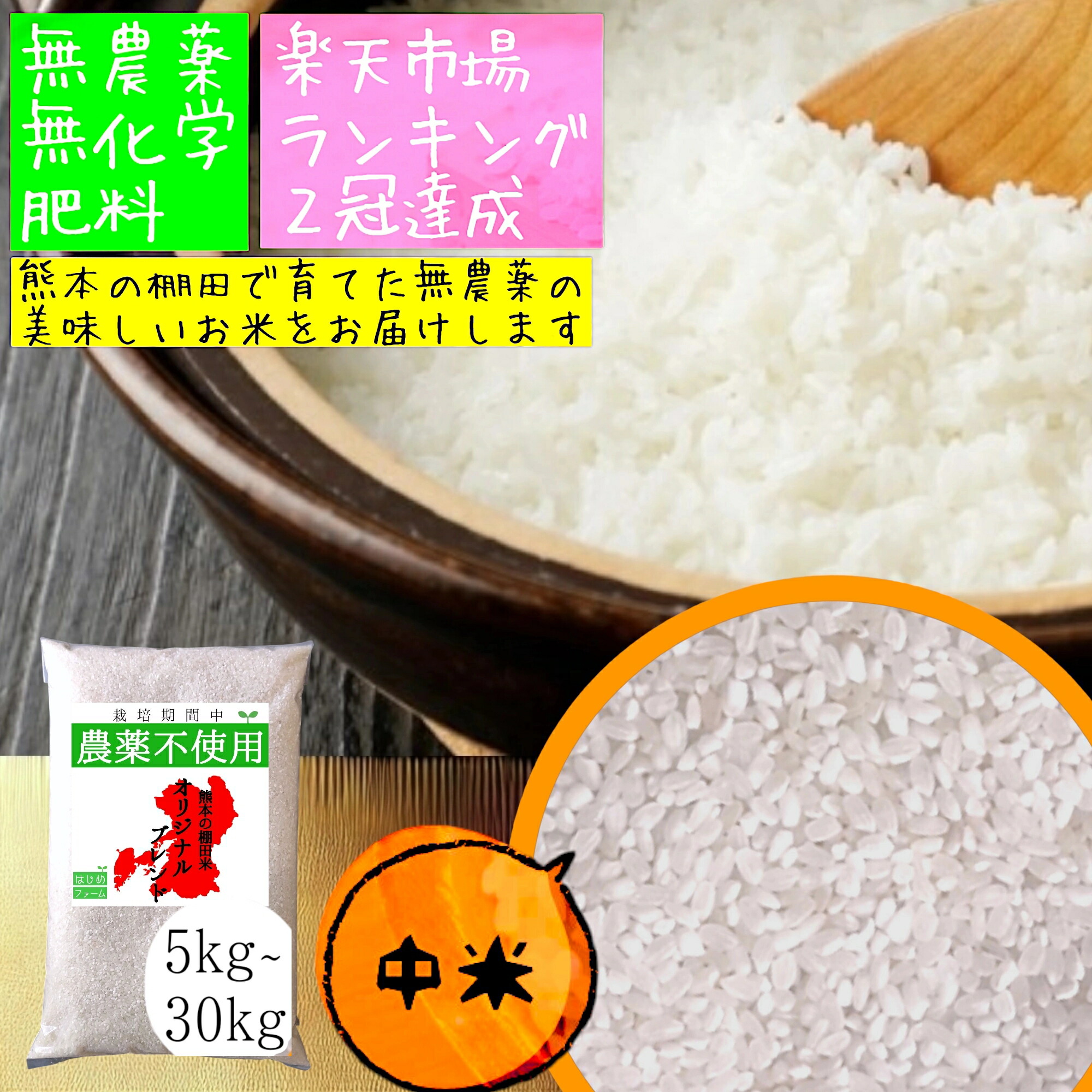 訳あり 無農薬 白米 5kg 10kg 30kg 令和7年産 熊本県産 オリジナルブレンド 米 中米 九州産 熊本 お米 農薬不使用 オーガニック 有機 健康画像