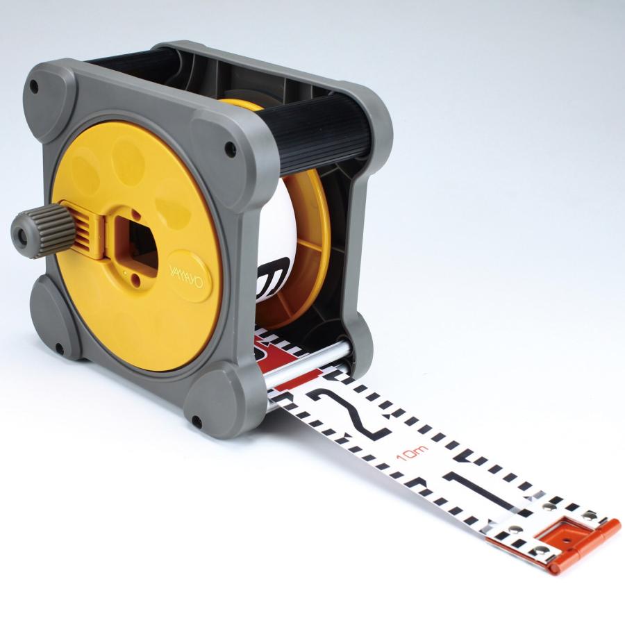ヤマヨ測定機 リボンロッド 60mm幅 10m ケース入り RC6B10M E2 (表タテ数字20cm毎赤白 裏ヨコ数字1m毎赤白) 工事写真 リボンテープ YAMAYO|ハカリスタ店