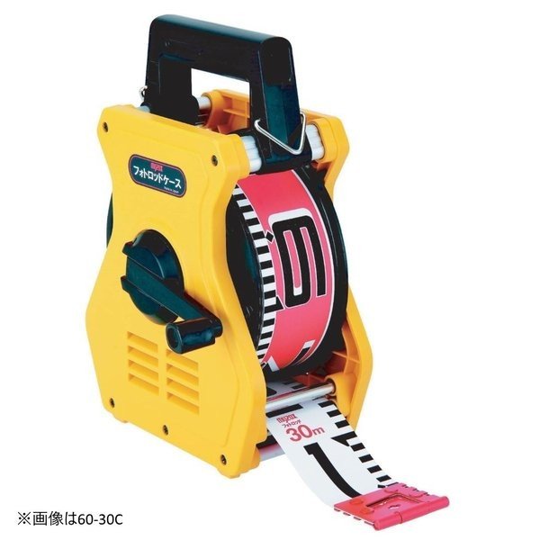 MYZOX マイゾックス フォトロッド 60mm幅 50m 専用ケース付 60-50C （表20cm赤白タテ目盛 裏1m赤白裏ヨコ目盛） 【工事写真 リボンテープ】｜ハカリスタ店