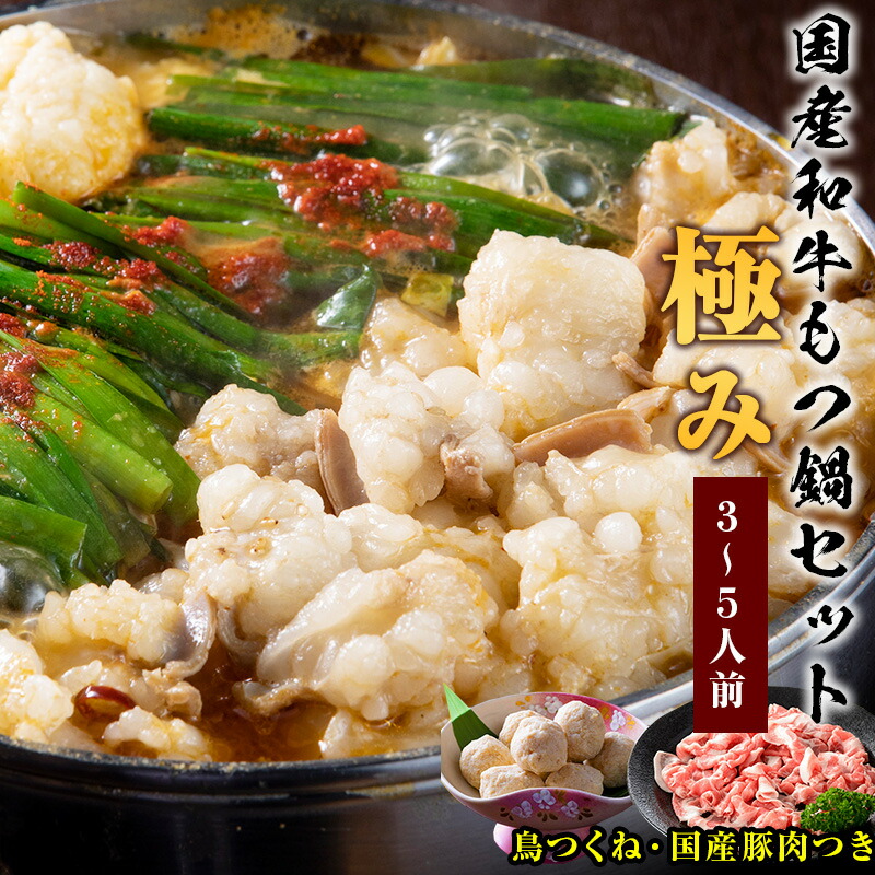 国産和牛もつ鍋 極み 国産豚肉1P 鳥つくね入り（3～5人前 ）送料無料 もつ鍋 人気 もつ鍋セット ホルモン モツ鍋 牛もつ鍋 もつなべ もつ モツ 牛肉 和牛 肉 お取り寄せ 鍋 鍋セット 博多 福岡 もつ鍋人気 プレゼント 贈り物 御中元 お中元