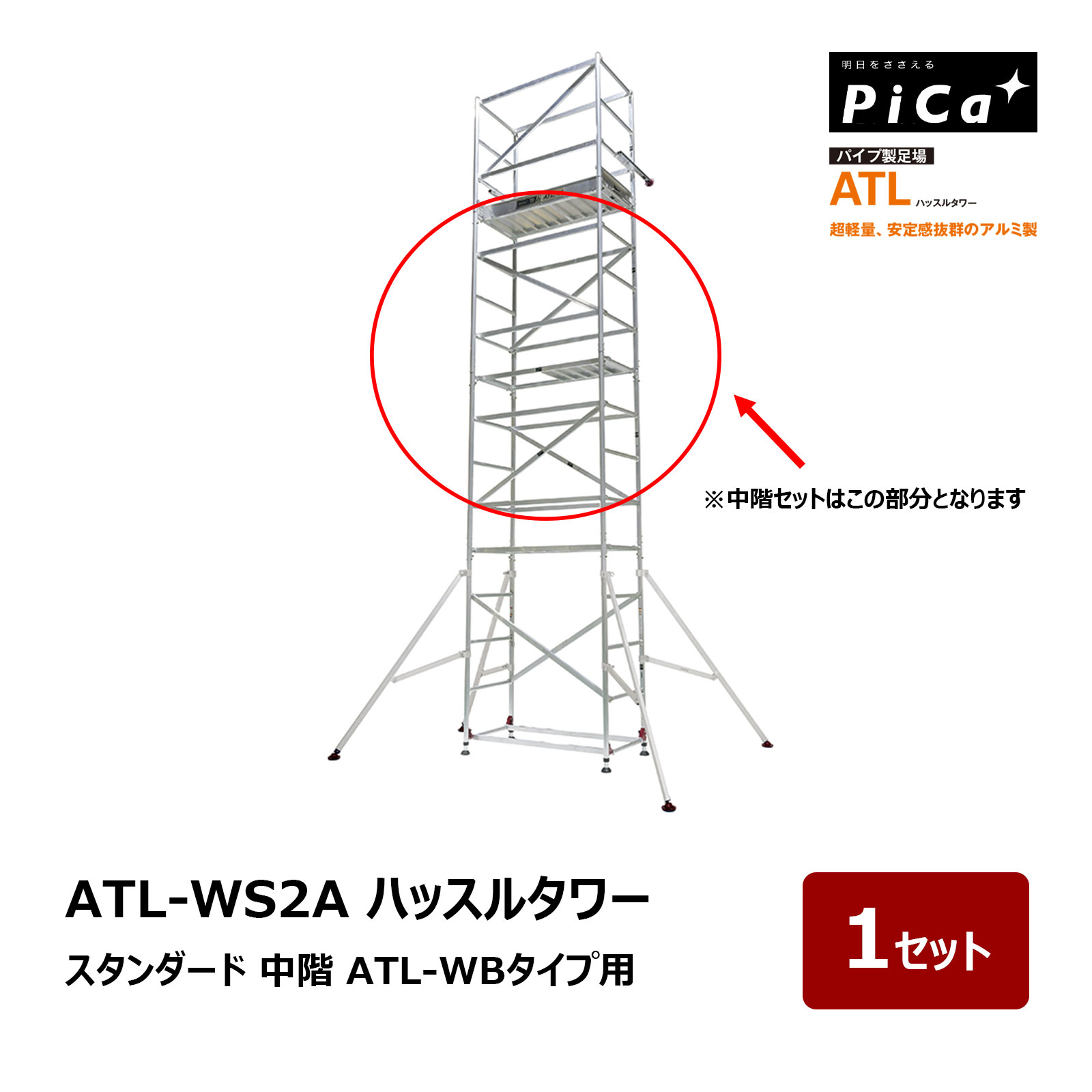 ピカコーポレイション パイプ製足場 ATL ハッスルタワー ATL-WS2A ワイド 中階 ATL-WBタイプ用 1台
