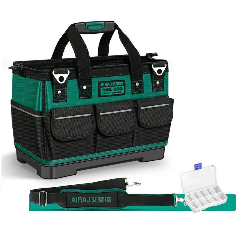 ツールバッグ 工具バッグ 工具袋 道具袋 工具差し入れ 肩掛けベルト付き 大口収納 大容量 1680Dオックスフォード プラスチック底部 自立