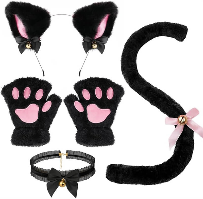 【極美品】猫耳ヘアバンドと肉球手袋の人形 160cm 楽天市場】ブラック在庫あり、萌え にゃんこ 4点セット 猫耳