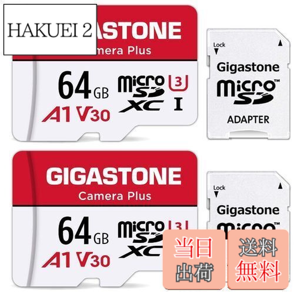 【貨物輸送無料】Gigastone マイクロSD歌留多 64GB 2個仕掛ける 盛りだくさん固定ディスク 2 SDアダプター付き添い人 2 ミニ納める入れもの付き添い人 SDXC U3 Class 10 95MB/S UHS-I Full 固定ディスク 画像