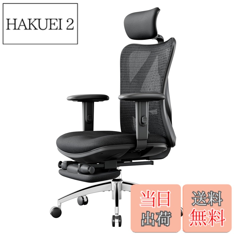 【送料無料】SIHOO M18 オフィスチェア デスクチェア 人間工学 ハイバック パソコンチェア S字立体背もたれ テレワーク 疲れない椅子 可動式アームレスト メッシュチェア 色：フットレスト付き、サイズ：75 cm (W) x 117 cm (D) x 65 cm (H)