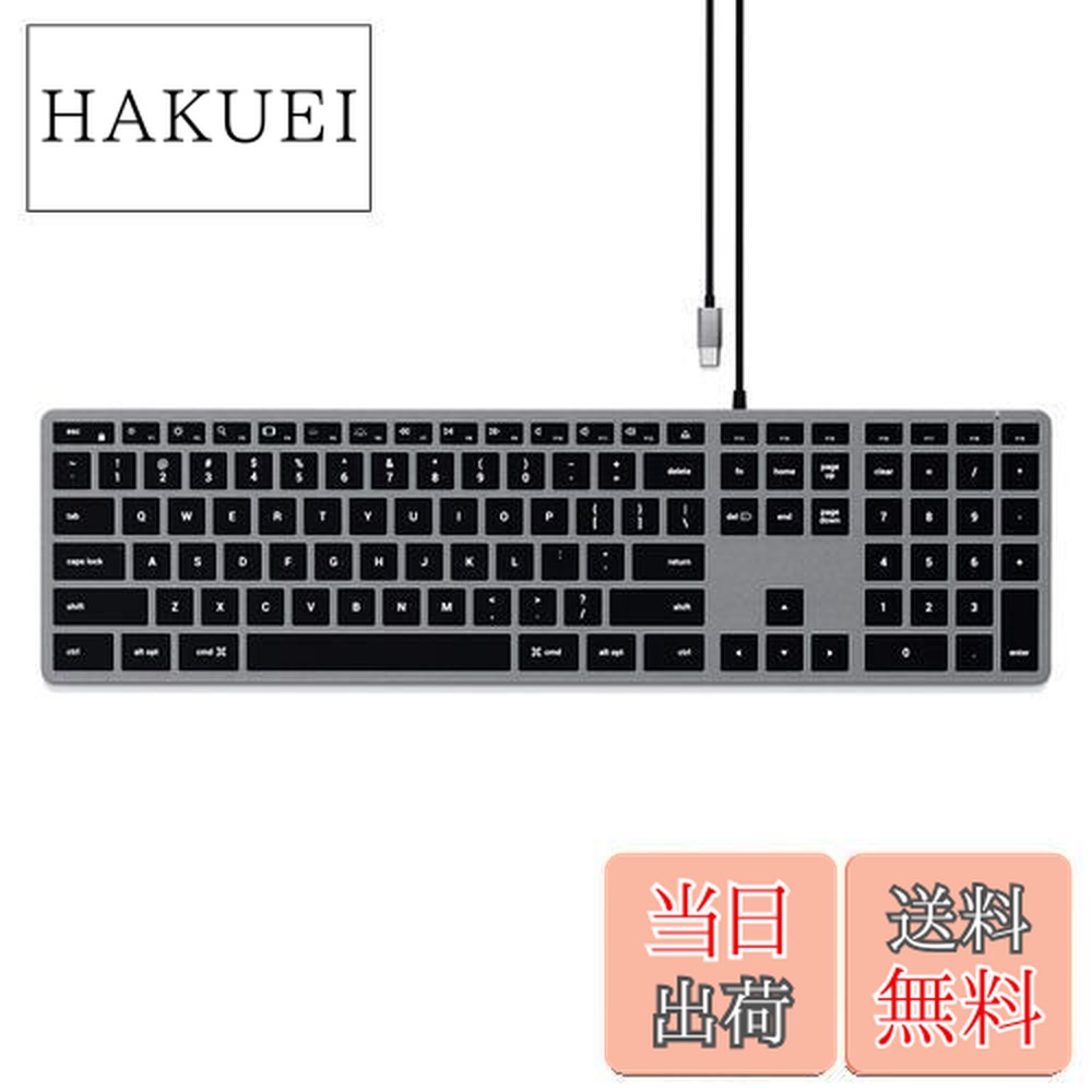 【送料無料】Satechi スリム W3 USB-C 有線 バックライト キーボード US配列 テンキー付き (MacBook Pro, iMac, Mac Mini, iPad Pro 以降など対応) (3ゾーン)画像