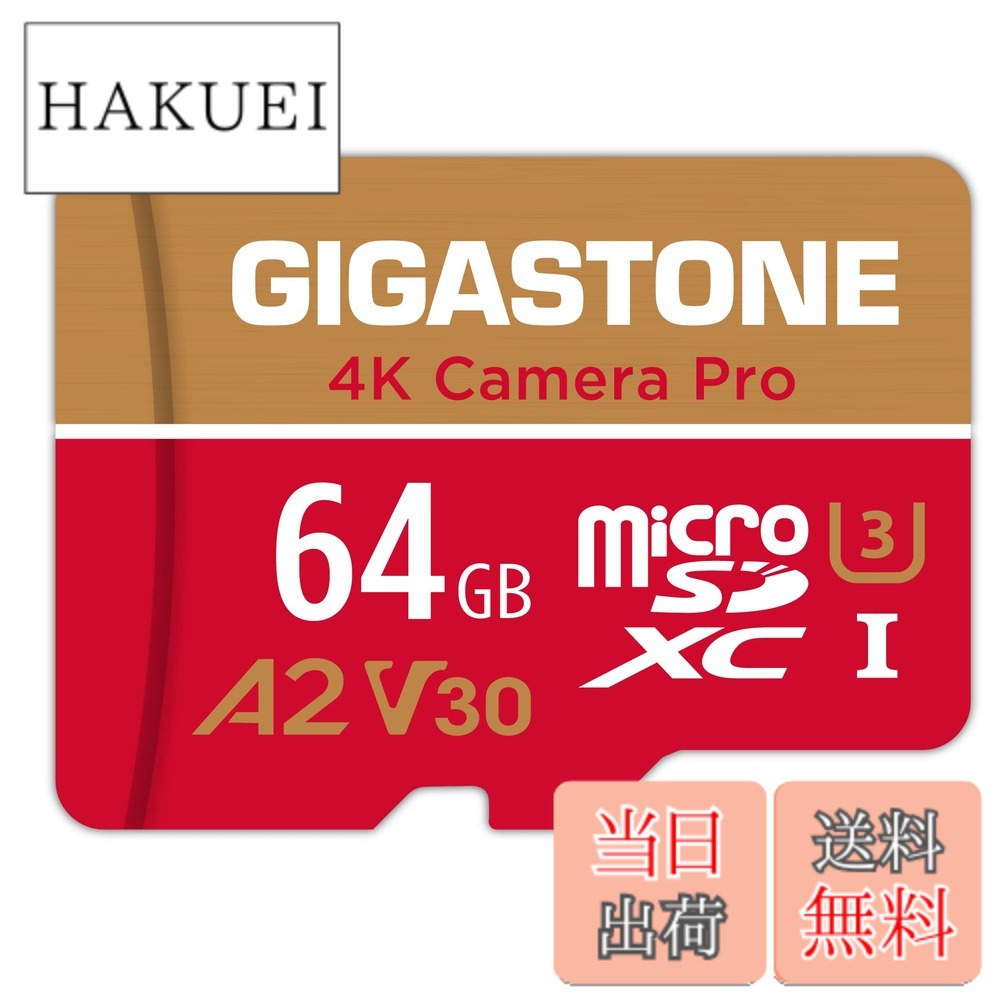 【送料無料】【5年データ復旧・無償交換】GIGASTONE マイクロsdカード 64GB 4K Camera Pro microSDXC UHS-I A2 V30 U3 C10 Ultra HD 4K ビデオ録画 Gopro アクションカメラ スポーツカメラ 95MB/s SDアダプター1枚付き