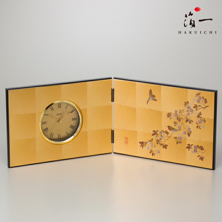 金屏風の時計（金沢の金箔、箔一さん） 箔一】彩鶴 屏風時計〜金箔（金沢箔）の小物〜 - 日本製高級
