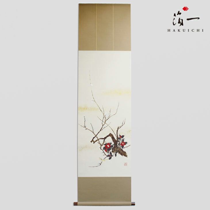 美品 掛け軸 酒井抱一筆 梅椿に鶯図 十二ヶ月花鳥図