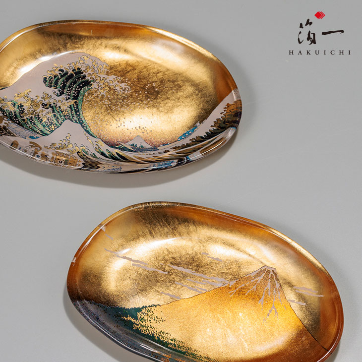 楽天市場】箔名画 ガラストレー 波 （金）1枚｜金箔の箔一（はく