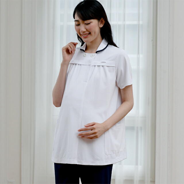 994 カゼン ナースウェア マタニティ ジャケット 女性用 半袖 ループ付き ポケット プルオーバー ファスナー 工業洗濯可 制菌加工 透け防止 吸汗 制電 ストレッチ KAZEN 医療用 看護師 レディース レディス 妊婦 プレママ 産前 マタニティウェア マタニティ服