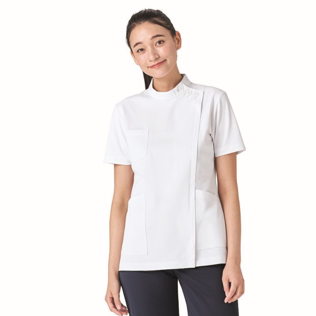 2010CR フォーク ナースウェア ジャケット 女性用 おしゃれ かっこいい 涼しい ポリエステル 綿 透け防止 防汚防塵 制電 吸汗 ストレッチ 速乾 ポケット付き FOLK 看護師 医療用 チュニック 上衣 白衣 レディース レディス 大きいサイズ 4L ホワイト 4,324円