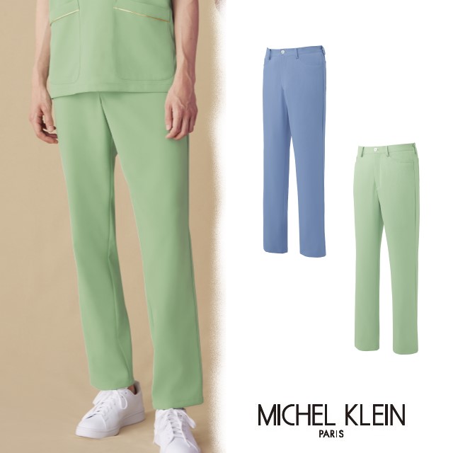 MK-0067 MICHEL KLEIN ミッシェルクラン パンツ 男性用 前ファスナー ウエスト脇ゴム 透け防止 制電 ストレッチ 制菌 工業洗濯対応 医療用 美容 エステ サロン クリニック 歯科 受付 メンズ 4,657円