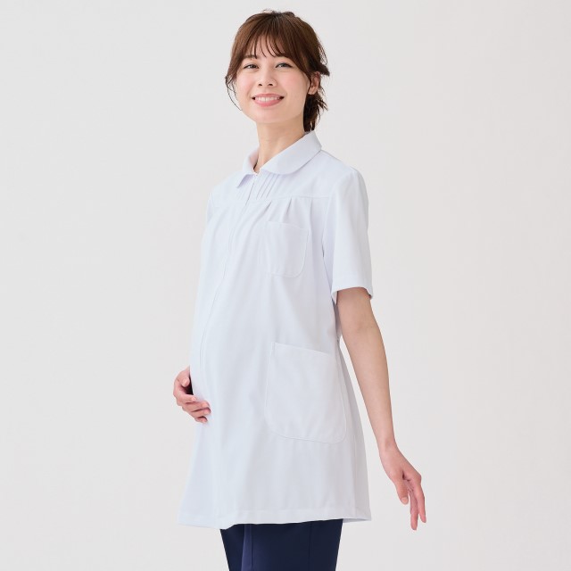 73-1572 住商モンブラン ナースウェア マタニティ ジャケット 女性用 半袖 制菌加工 透け防止 制電 防汚 内ポケット付き ウエスト調整 MONTBLANC 医療用 看護師 レディース レディス 妊婦 プレママ 産前 マタニティ服 マタニティウェア ナース服 ホワイト 白