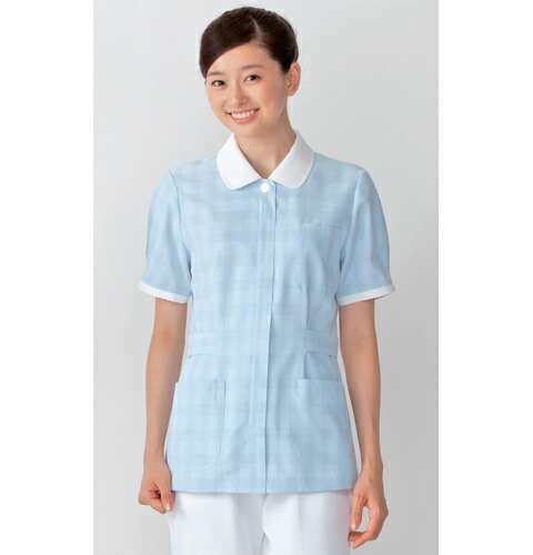 274 カゼン ナースウェア 看護学生 ジャケット 半袖 女性用 制菌加工 透け防止 工業洗濯可 吸汗 制電 ポケット付き KAZEN 医療用 看護師 レディース レディス チュニック 上衣 白衣 ユニフォーム 制服 大きいサイズ 4L ブルー 清楚
