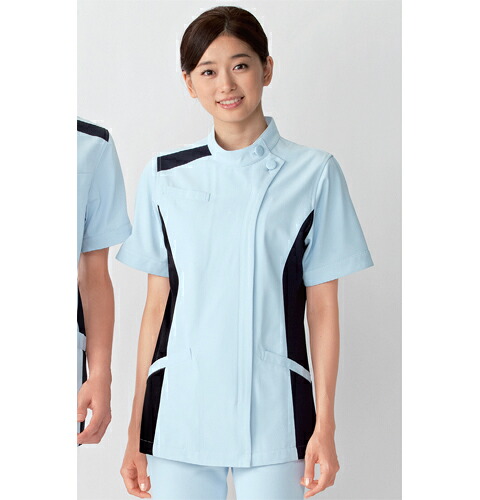 084-21 カゼン ナースウェア ジャケット 女性用 ケーシー 透け防止 ストレッチ素材 工業洗濯可 制菌 吸汗 制電 防汚 KAZEN 看護衣 医療用 看護師用 白衣 ナース服 男女ペア 大きいサイズ ホワイト ブルー レディース レディス 横掛け