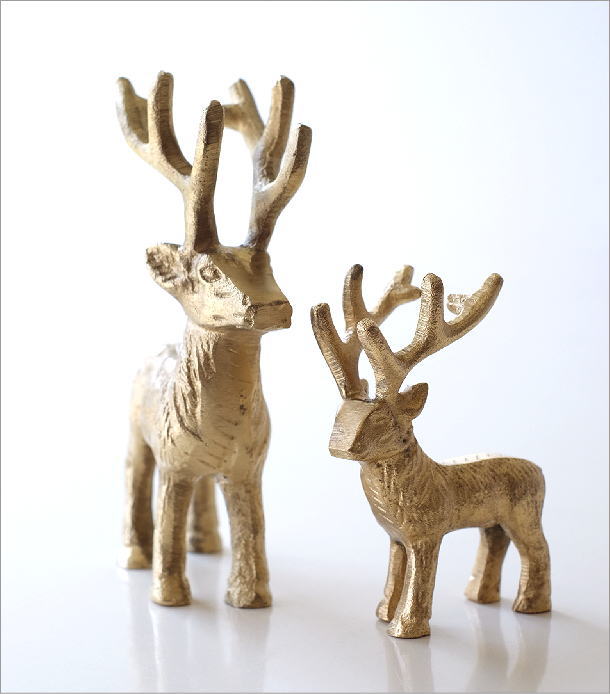 楽天市場 鹿 シカ 置物 オブジェ インテリア ゴールド おしゃれ アンティーク アニマル 動物 雑貨 アルミアニマルの親子 シカ ギギｌｉｖｉｎｇ