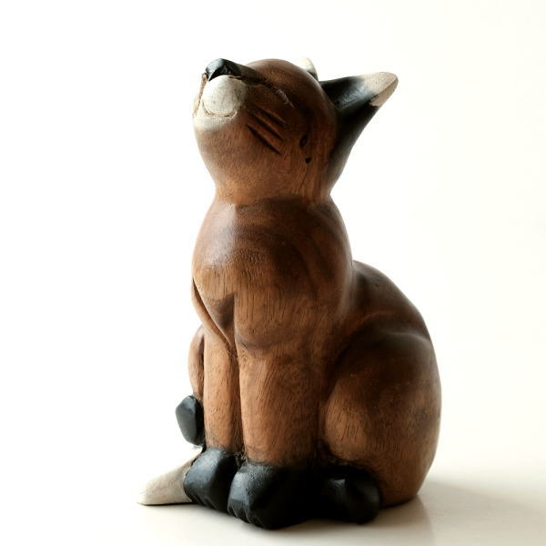 Hakusan Cute Cat Figurine Carved Interior Sculpture Cute Cat Figurine Carved Interior Sculpture Accessories Wooden Asian Goods Gadgets