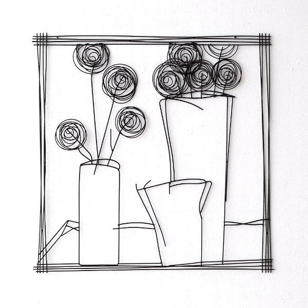 アイアン 壁飾り インテリア 壁掛け 絵画 花 デコレーション アートパネル アートフレーム 白い壁 モノトーン モノクロ 黒 おしゃれ モダン アンティーク シンプル カフェ リビング 玄関 トイレ 壁面 ウォールデコ 四角 正方形 73×73cm アイアンの壁飾り 花瓶B