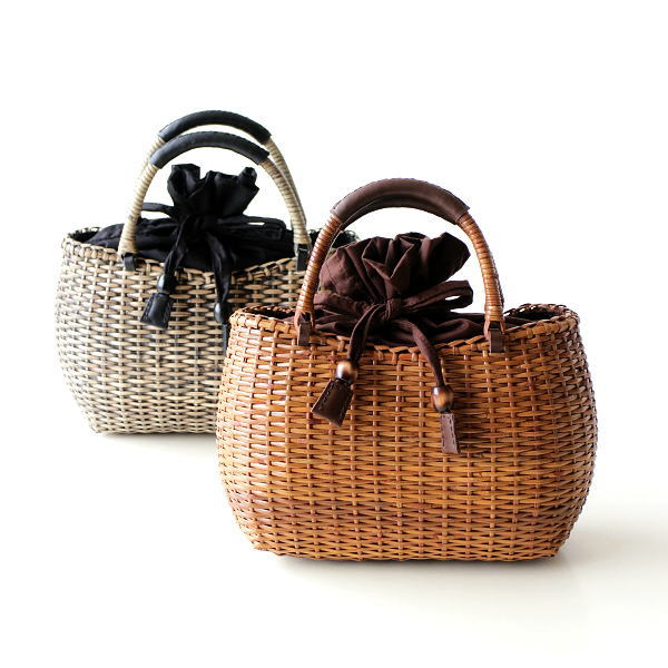 楽天市場 かごバッグ カゴバッグ ラタン おしゃれ トート 巾着 大人 かわいい 和風 和装 ベトナム エスニック ナチュラル ラタン八目編みカゴバッグ B ギギｌｉｖｉｎｇ