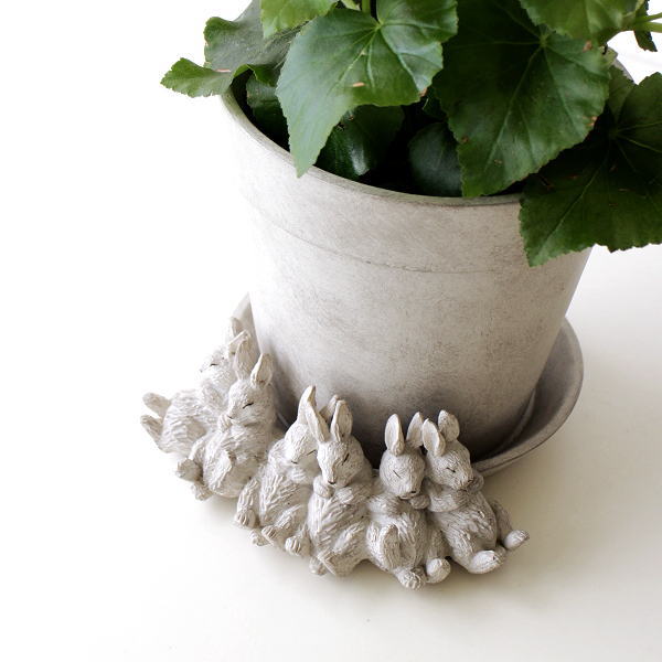 プランターポット 鉢 プランター 5.5号 おしゃれ うさぎ かわいい 植木鉢 フラワーポット アンティーク調 底穴あり 受け皿付き ガーデニング ラビット付きソーサー＆鉢ポット