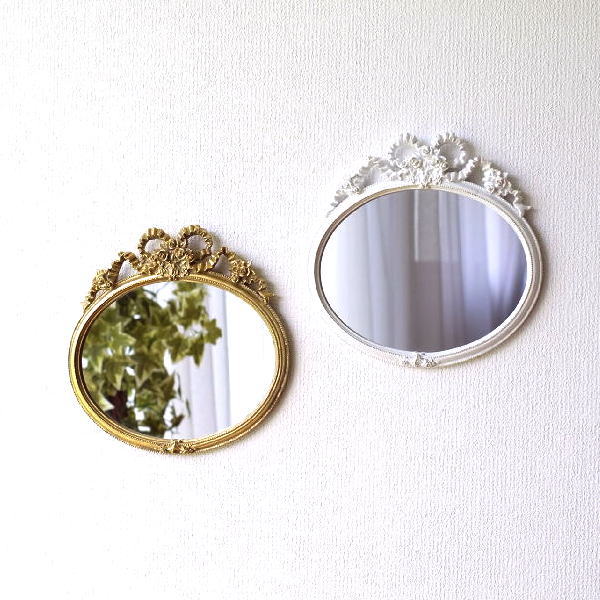 楽天市場】フレンチリボン オーバル ウォールミラーミラー リボン