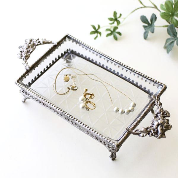 トレー 小物入れ コンポート 真鍮 ガラス シルバー 87127DS-SV トレー 小物入れ コンポート 真鍮 ガラス シルバー 87127DS-SV 食器