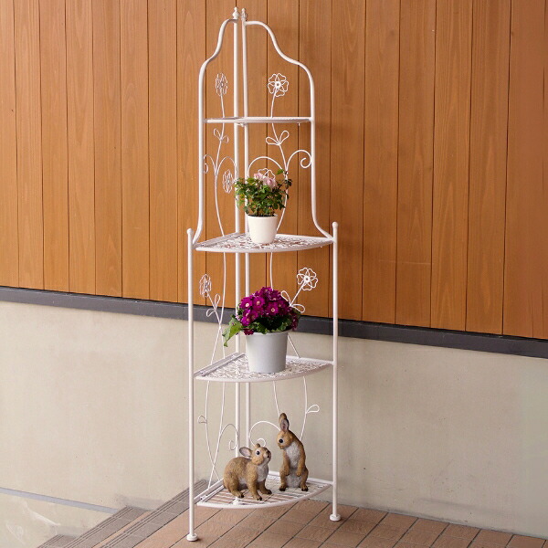 楽天市場】コーナーラック アイアン 木製 4段棚 コーナー棚