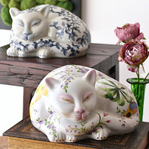 楽天市場】猫 置物 陶器 ねこ ネコ 置き物 オブジェ 雑貨 丸い