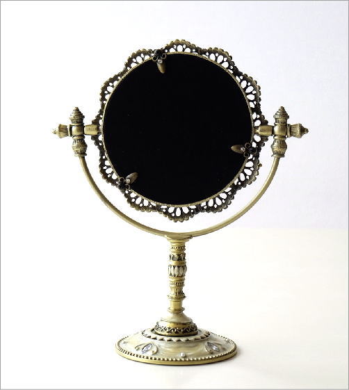 鏡 卓上鏡 お洒落 アンティーク 綺麗 エレガンス 彩る鏡 化粧ミラー メイクミラー 土台ミラー ラウンドビジュー Clandestinemood Com