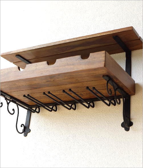 ワインラック 壁掛け ウォールシェルフ おしゃれ ディスプレイラック アイアン 天然木 木材 ホルダー キッチンツール 収納 ワインボトル ワイングラス 壁掛けボトル グラスホルダー septicin Com