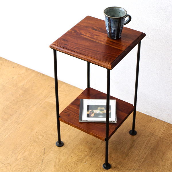 楽天市場】サイドテーブル 木製 アイアン ベッド ソファ 棚付き