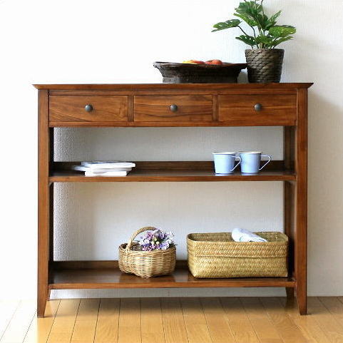 Console Table Wood Cabinet Slim Width 100 Depth 35 Ornament Shelf Kitchen Storage Shelves Rack Furniture Drawer Solid Teak