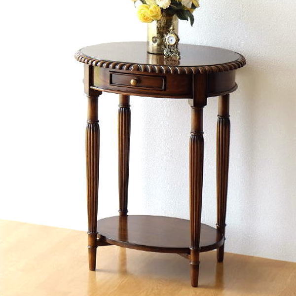 HR763 象嵌 輸入家具 サイドテーブル 花台 楕円形 フラワースタンド