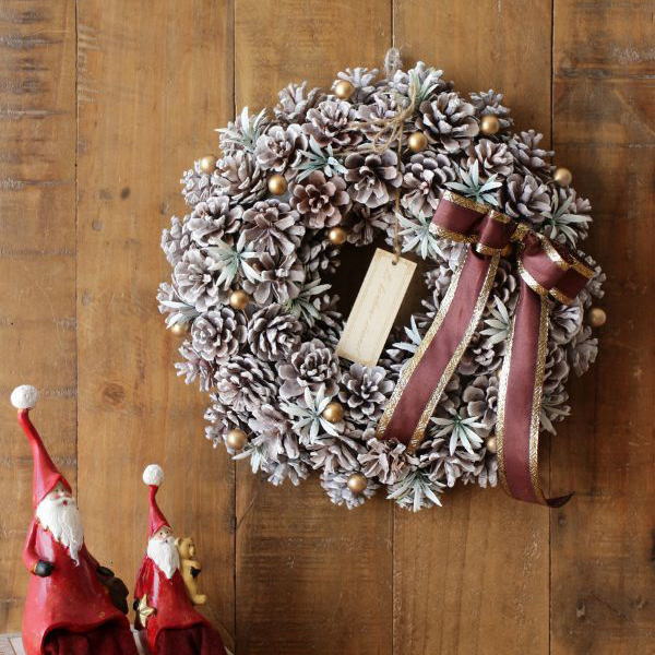 クリスマスリース 玄関 飾り ナチュラル おしゃれ 壁掛け Xmas クリスマス飾り かわいい リース Christmas 冬 壁飾り ウォールデコ 花 インテリア <br><br>パインコーンリース powder snow