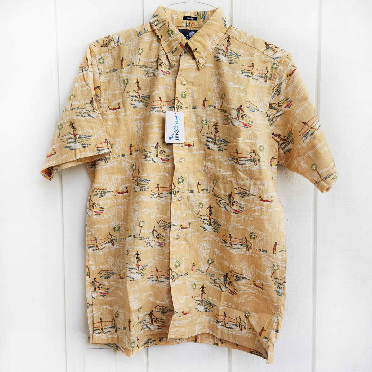 在庫処分セール ハワイアン メンズアロハシャツ ポリコットン【 サーファー パラダイス 】 サンセットイエロー｜Hale Hawaiian