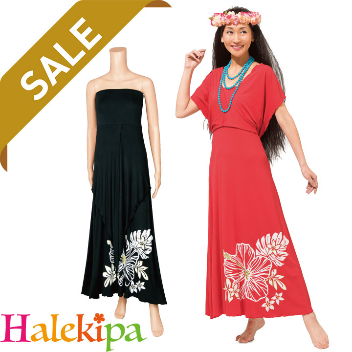 フラダンスドレス 赤色 葉柄 楽天市場】即納☆【在庫限りセール】プリント切替ドレス リーフ