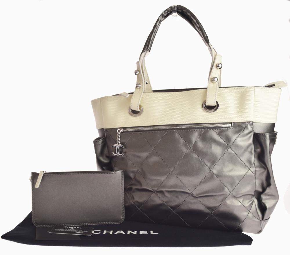 代引不可 中古 Chanel シャネル パリビアリッツ トートgm A シルバー ホワイト トートバッグ 国際ブランド Ablph Gameface Ph