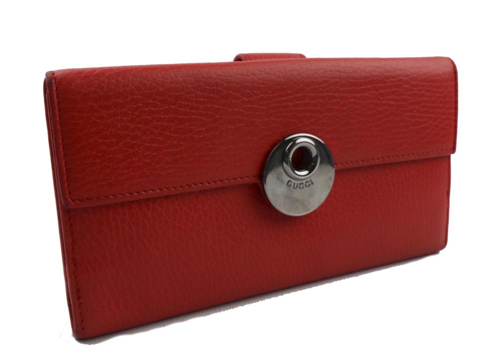 【中古】GUCCI グッチ Wホック長財布 レッド 231835