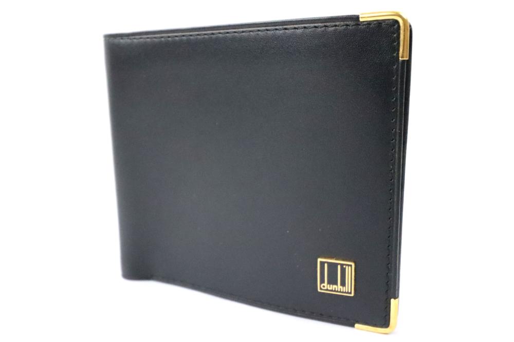 【中古】dunhill ダンヒル ロゴプレート　 2つ折り財布　ブラック