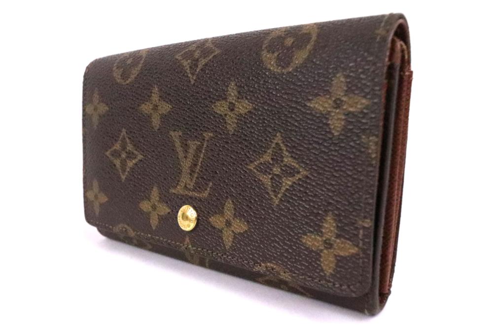 【中古】LOUIS VUITTON ルイヴィトン ポルトモネビエトレゾール 二つ折り紙入れ L型ジップ  モノグラム M61730 赤銅色 2つ折り紙入れ