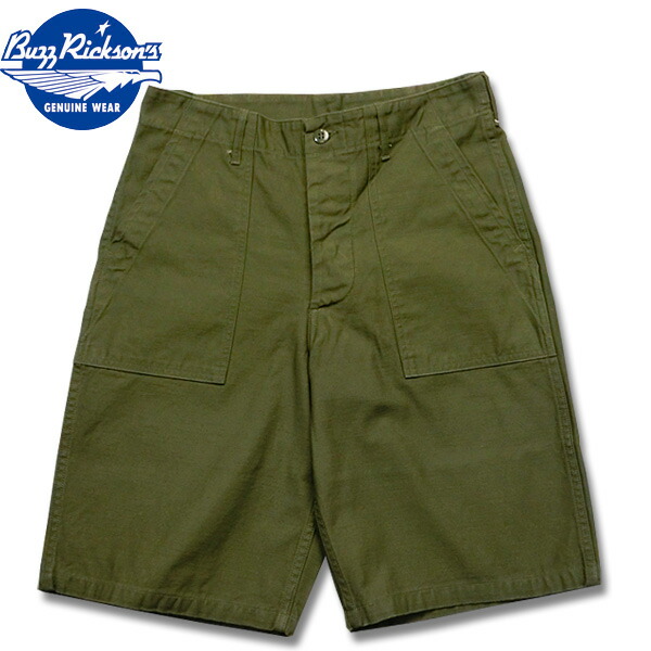 ★BUZZ RICKSON\u0027S（バズリクソン）TROUSERS MEN\u0027S, COTTON SATEEN OLIVE GREEN,QM SHADE 107, TYPE 1, CLASS SHORTS（トラウザースコットンサテンオリーブグリーンクラッシックショーツ 印字機107）【BR51735】ミリタリーさる股引き ベイカーショーツ